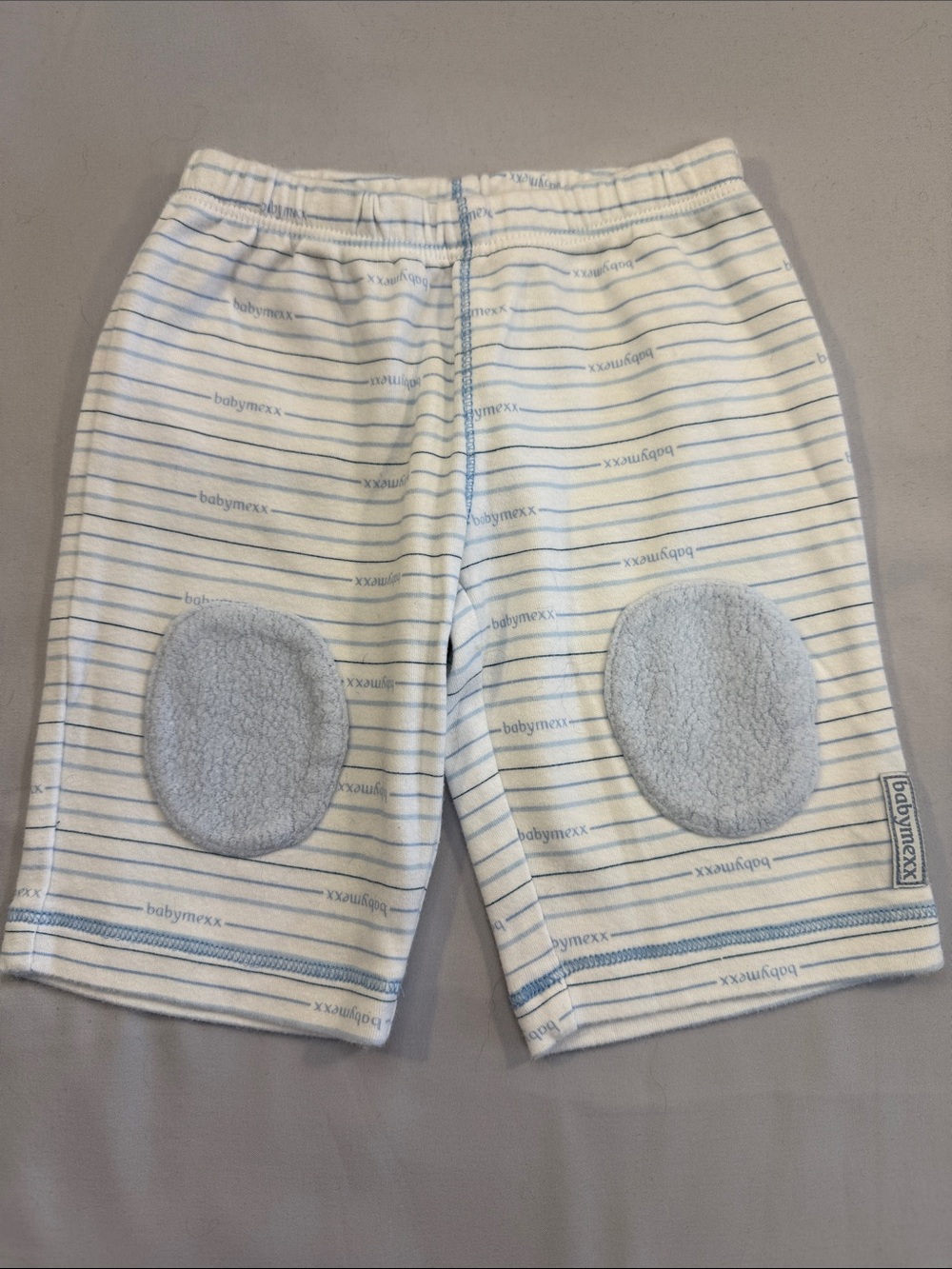 Mexx White and Light Blue Striped Toddler Shorts with Knee Patches